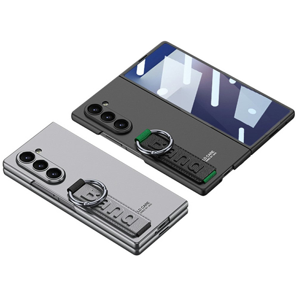 GKK For Samsung Galaxy Z Fold7 5G Wristband Phone Case Folding Cover with HD Screen Protector - Carbon Fiber Texture