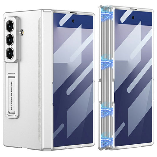 GKK For Samsung Galaxy Z Fold7 5G Case with Clear Screen Film Magnetic Hinge Kickstand Phone Cover - Silver