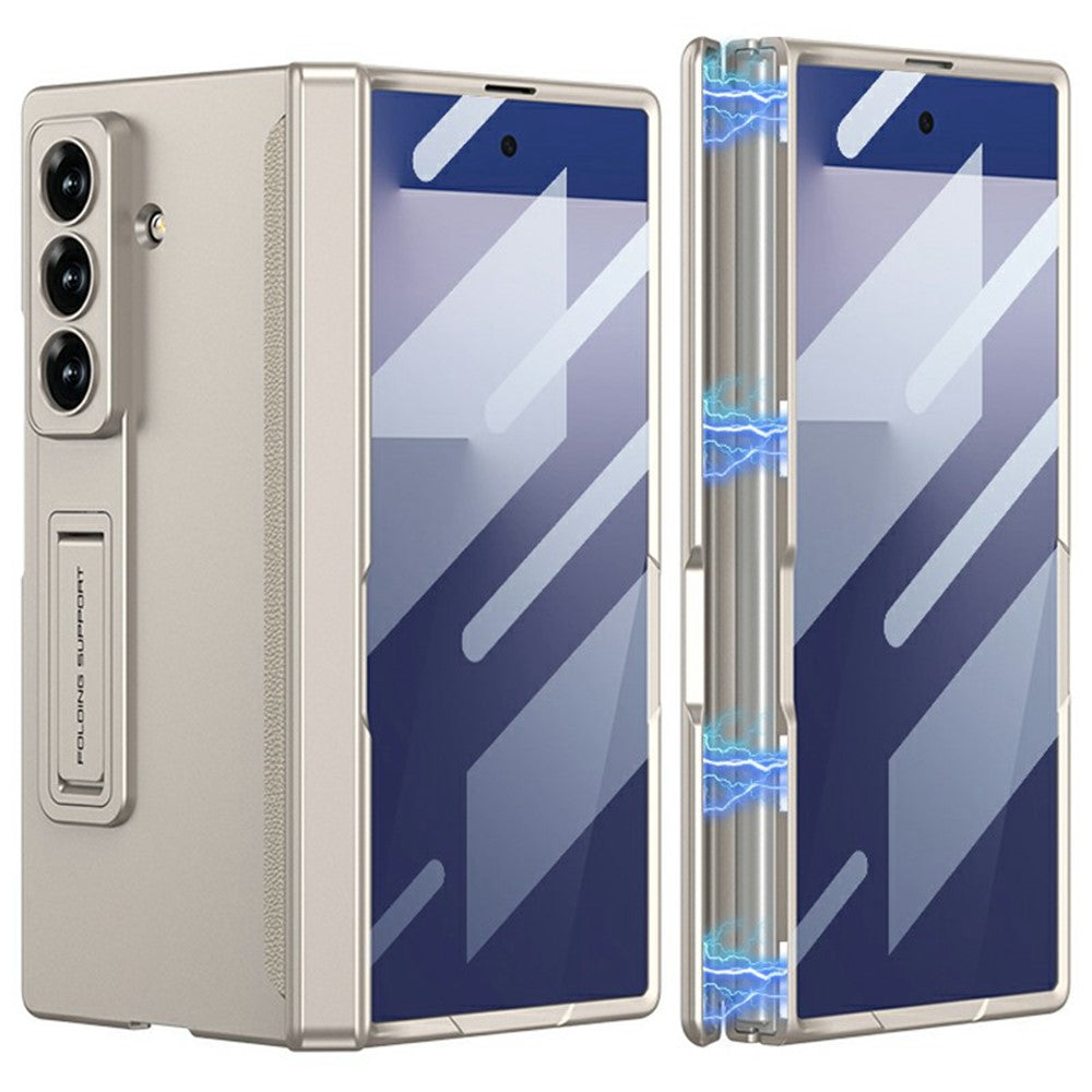 GKK For Samsung Galaxy Z Fold7 5G Case with Clear Screen Film Magnetic Hinge Kickstand Phone Cover - Titanium Grey