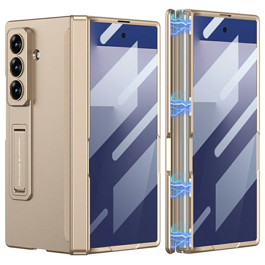 GKK For Samsung Galaxy Z Fold7 5G Case with Clear Screen Film Magnetic Hinge Kickstand Phone Cover - Gold