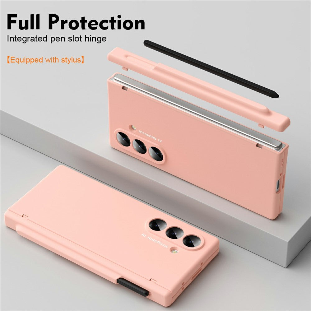 For Samsung Galaxy Z Fold7 5G Case Hinge Protection PC Phone Cover with Stylus / Stylus Slot - Pink