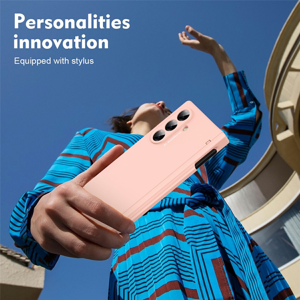 For Samsung Galaxy Z Fold7 5G Case Hinge Protection PC Phone Cover with Stylus / Stylus Slot - Pink