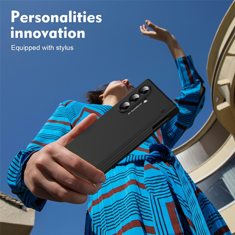 For Samsung Galaxy Z Fold7 5G Case Hinge Protection PC Phone Cover with Stylus / Stylus Slot - Black