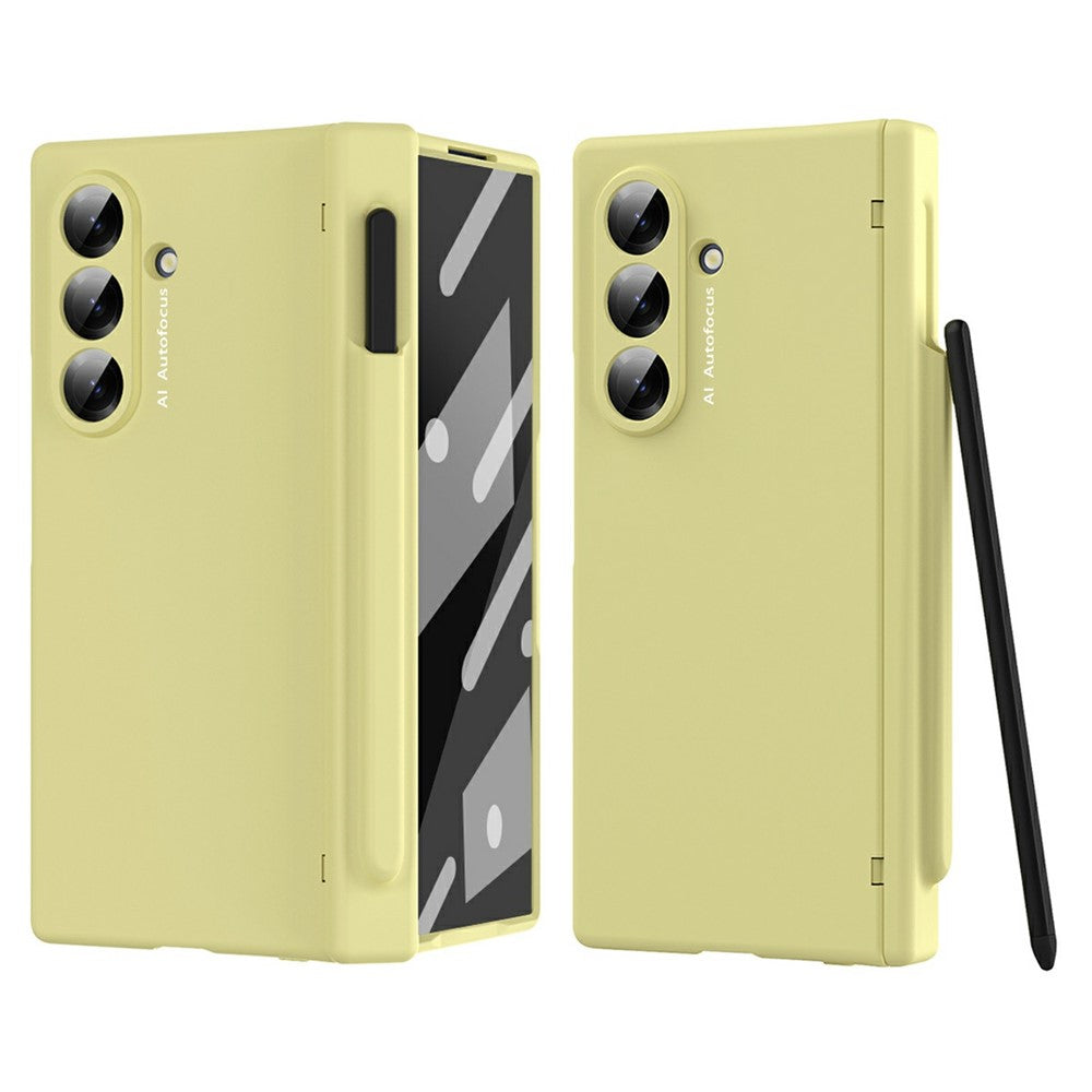 For Samsung Galaxy Z Fold7 5G Case Hinge Protection PC Phone Cover with Stylus / Stylus Slot - Yellow