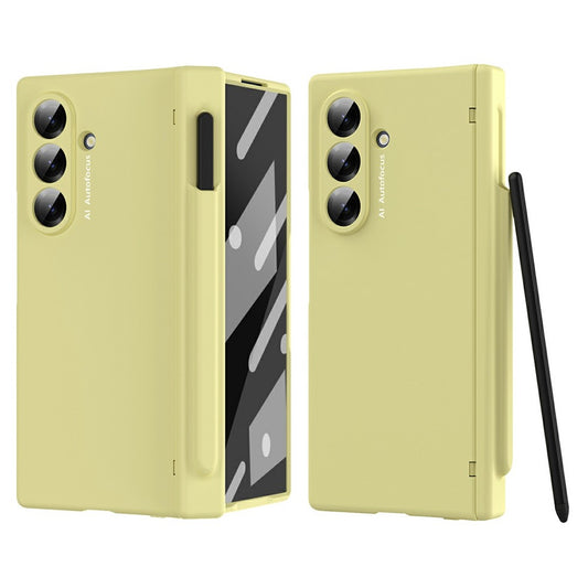 For Samsung Galaxy Z Fold7 5G Case Hinge Protection PC Phone Cover with Stylus / Stylus Slot - Yellow