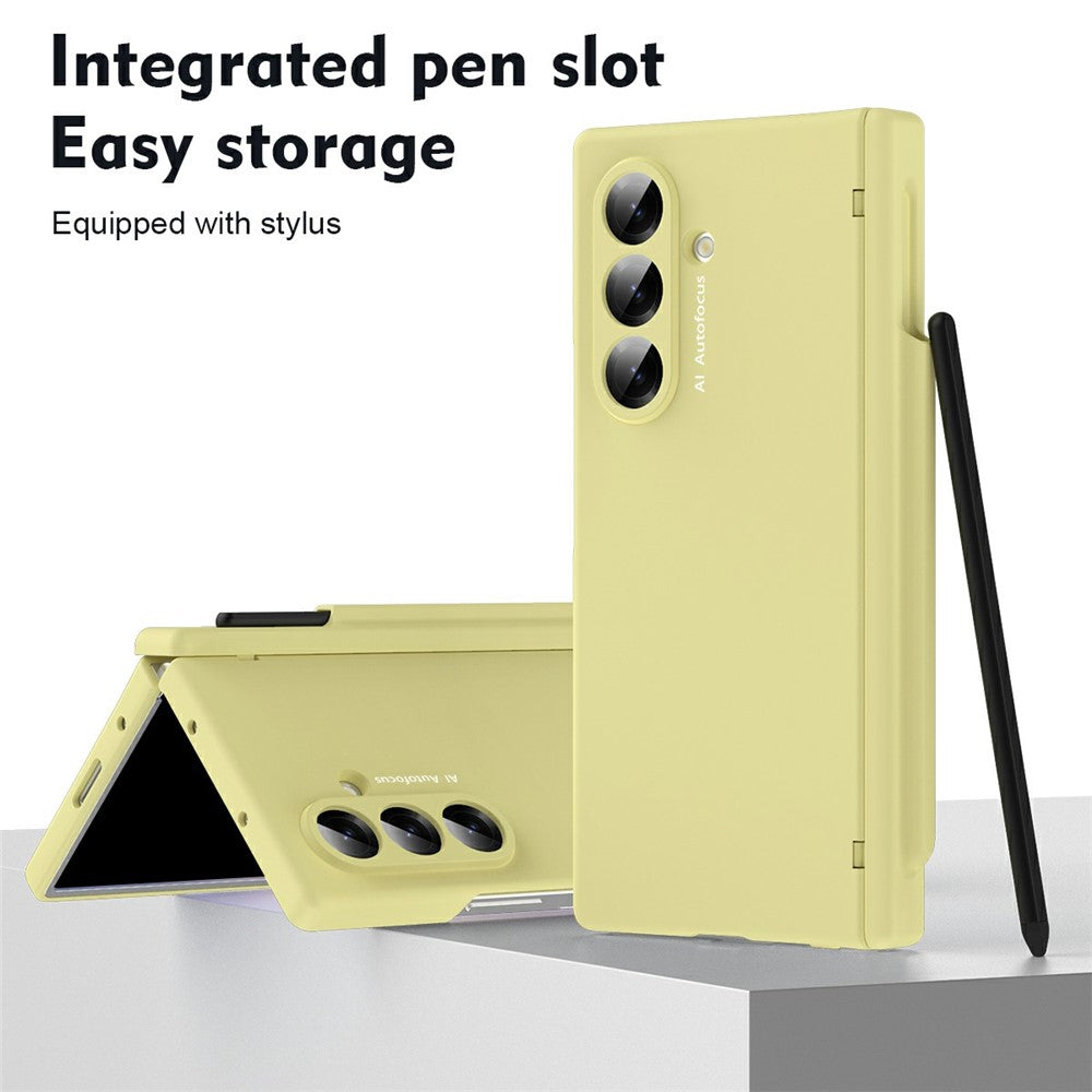 For Samsung Galaxy Z Fold7 5G Case Hinge Protection PC Phone Cover with Stylus / Stylus Slot - Yellow