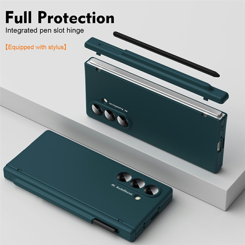 For Samsung Galaxy Z Fold7 5G Case Hinge Protection PC Phone Cover with Stylus / Stylus Slot - Green