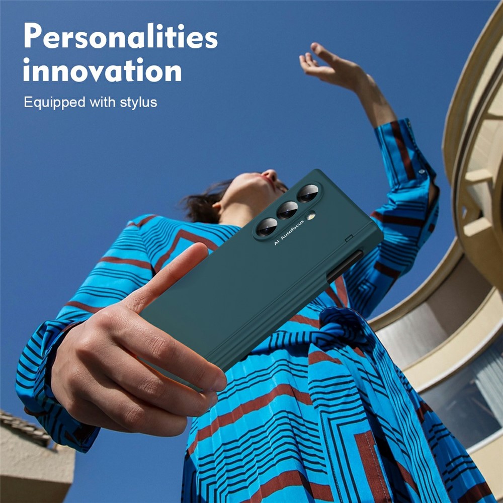 For Samsung Galaxy Z Fold7 5G Case Hinge Protection PC Phone Cover with Stylus / Stylus Slot - Green