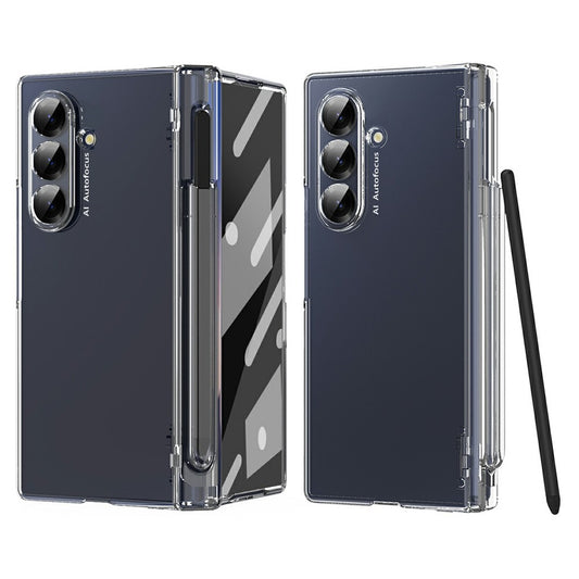 For Samsung Galaxy Z Fold7 5G Case Hinge Protection PC Phone Cover with Stylus / Stylus Slot - Transparent