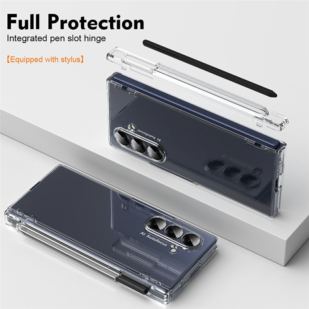 For Samsung Galaxy Z Fold7 5G Case Hinge Protection PC Phone Cover with Stylus / Stylus Slot - Transparent