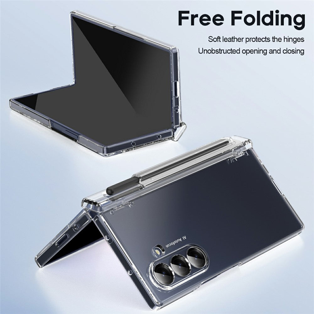 For Samsung Galaxy Z Fold7 5G Case Hinge Protection PC Phone Cover with Stylus / Stylus Slot - Transparent
