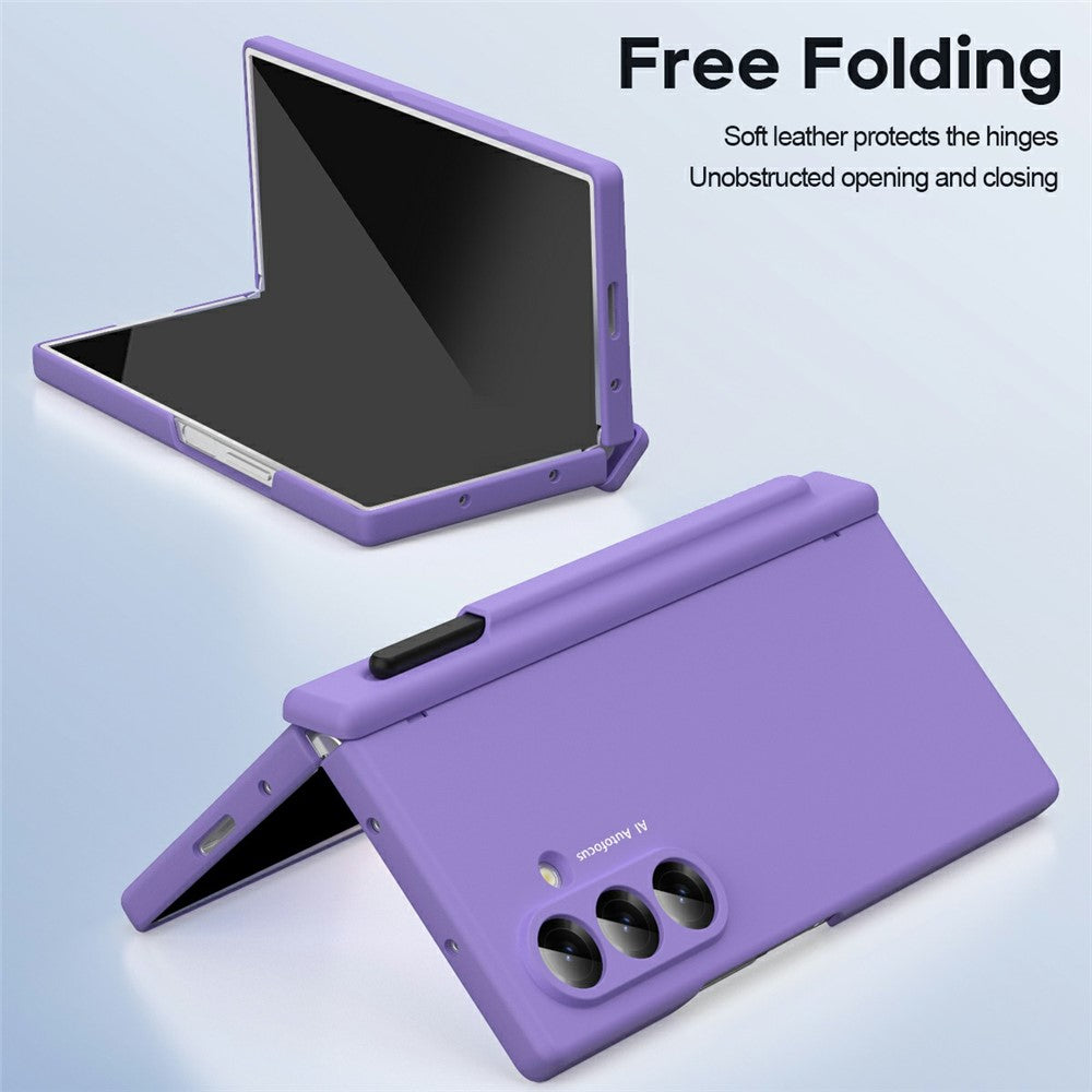 For Samsung Galaxy Z Fold7 5G Case Hinge Protection PC Phone Cover with Stylus / Stylus Slot - Purple