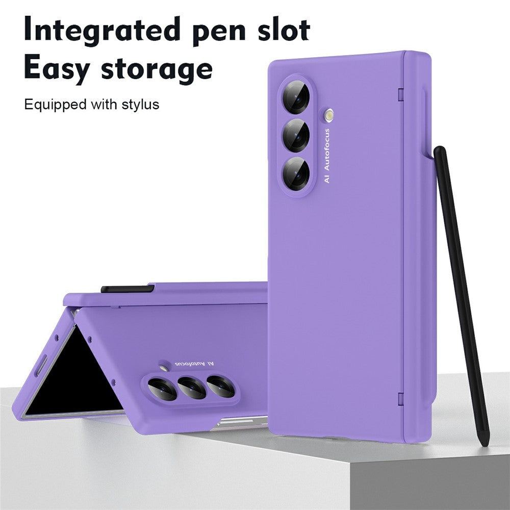 For Samsung Galaxy Z Fold7 5G Case Hinge Protection PC Phone Cover with Stylus / Stylus Slot - Purple