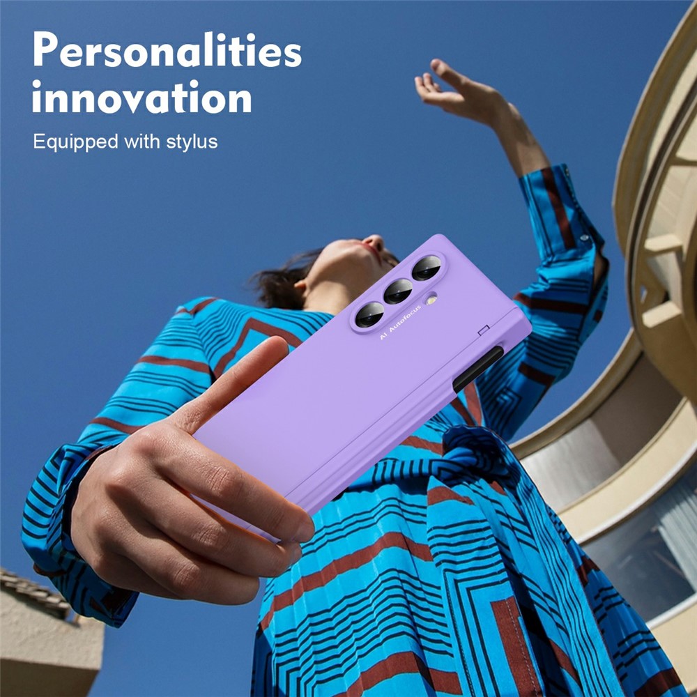 For Samsung Galaxy Z Fold7 5G Case Hinge Protection PC Phone Cover with Stylus / Stylus Slot - Purple