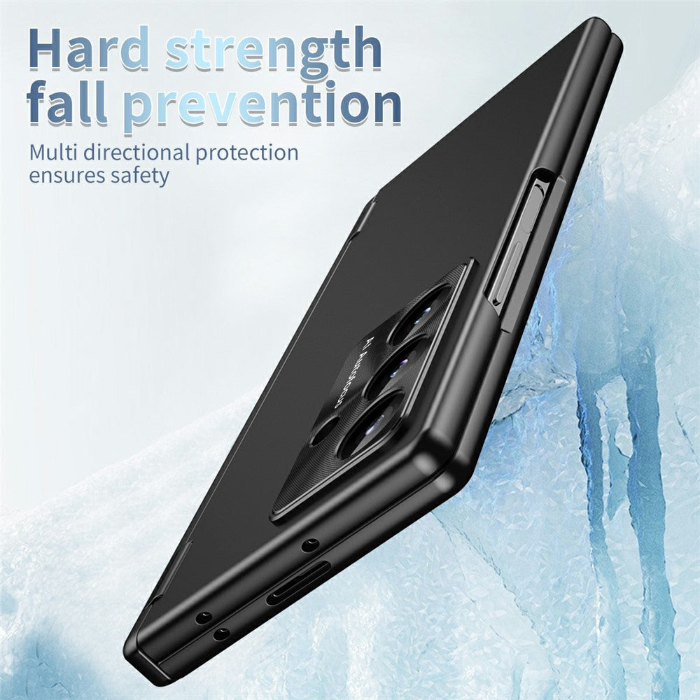 For Samsung Galaxy Z Fold7 5G Case Dual Hinge Electroplated PC Phone Cover with Tempered Glass Film / Stylus - Black