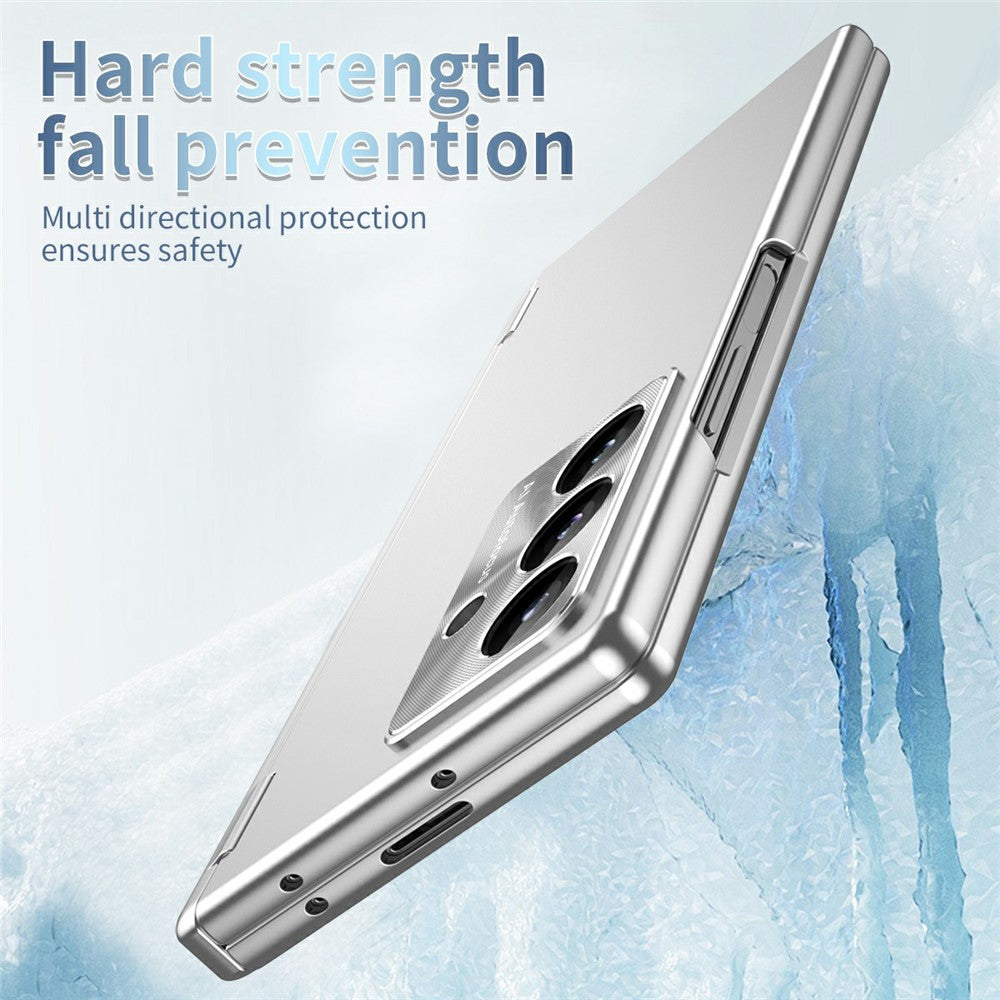 For Samsung Galaxy Z Fold7 5G Case Dual Hinge Electroplated PC Phone Cover with Tempered Glass Film / Stylus - Silver