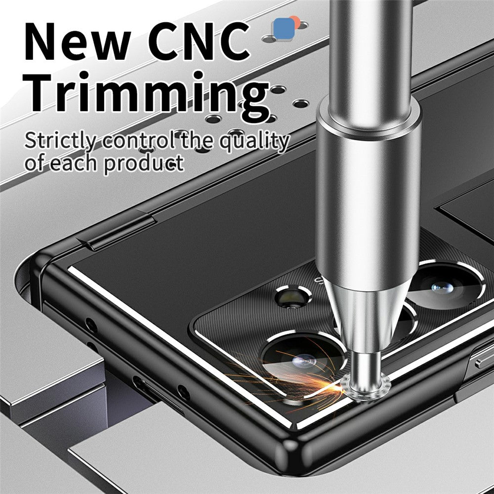 For Samsung Galaxy Z Fold7 5G Case Kickstand Dual Hinge Aluminum Alloy Phone Cover with Tempered Glass Front Film / Stylus - Black