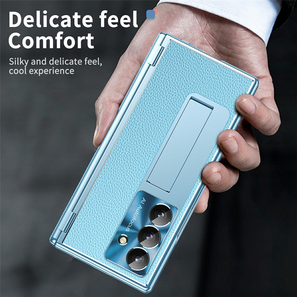 For Samsung Galaxy Z Fold7 5G Case Hinge Protection PU + PC Phone Cover with Tempered Glass Film / Stylus - Blue