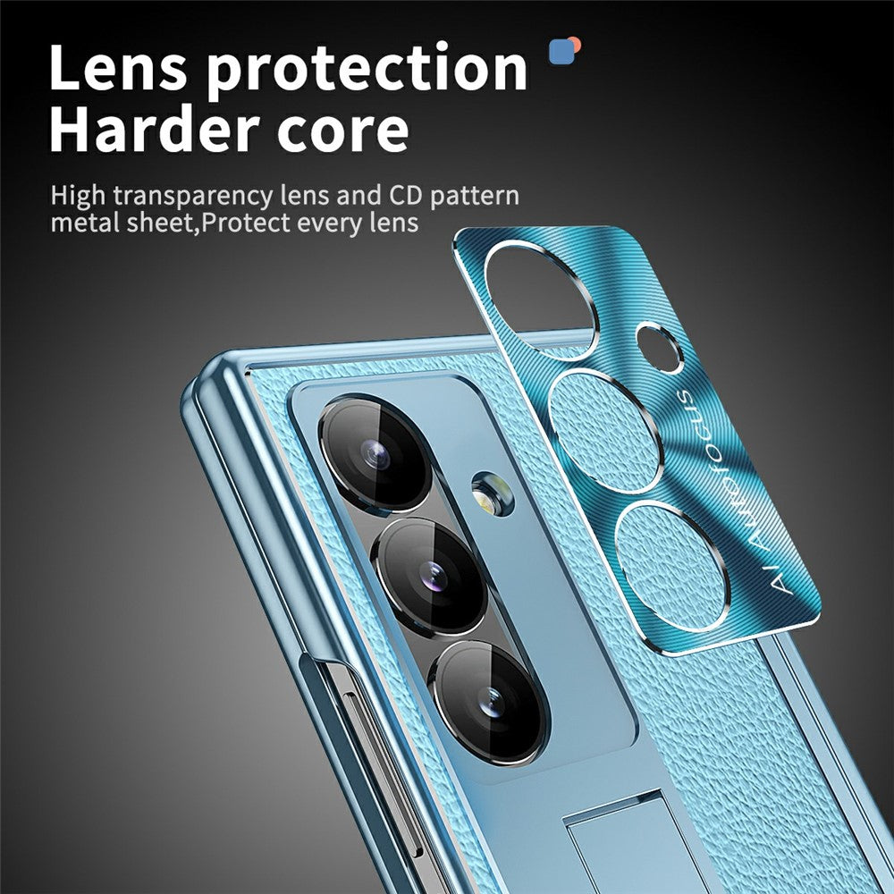 For Samsung Galaxy Z Fold7 5G Case Hinge Protection PU + PC Phone Cover with Tempered Glass Film / Stylus - Blue