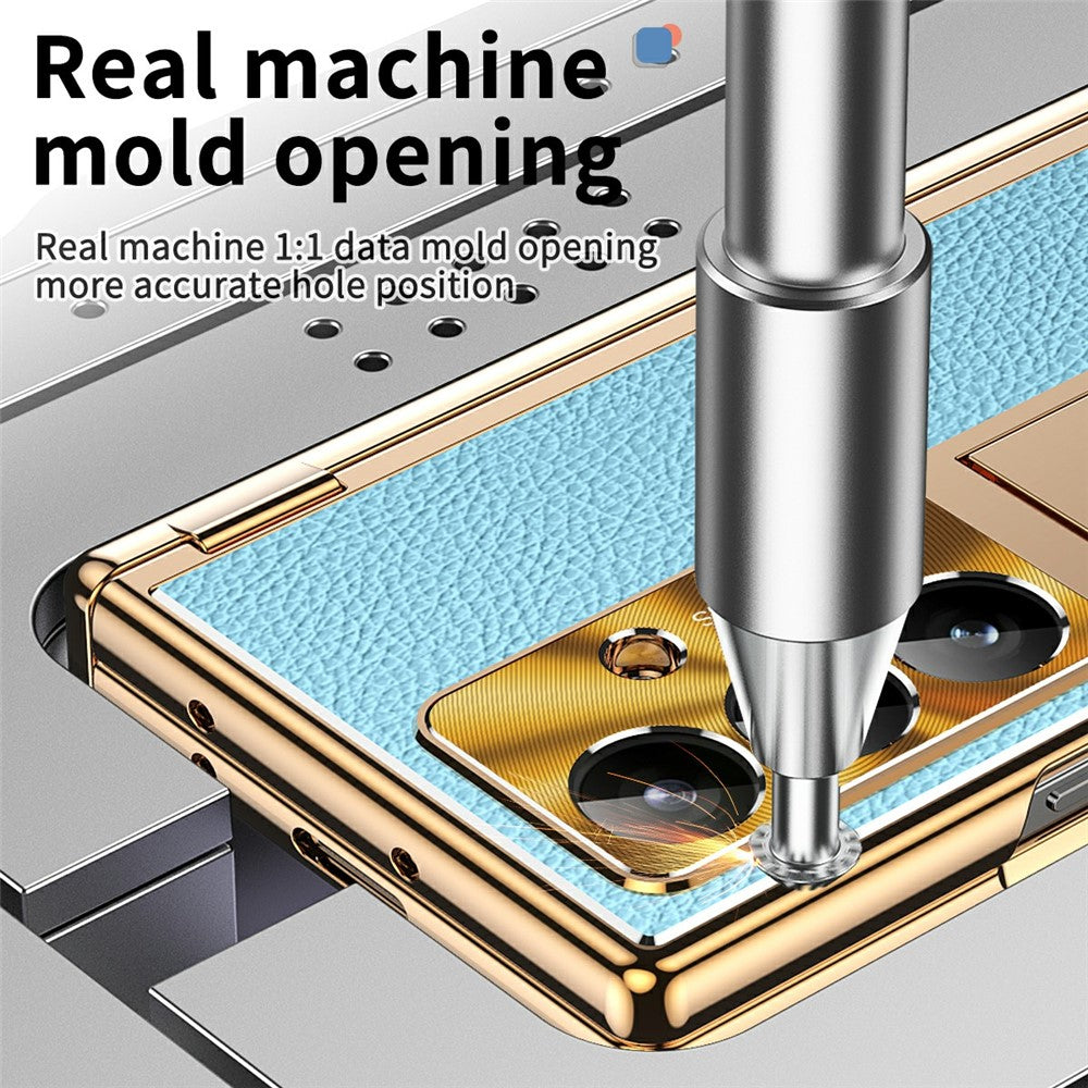 For Samsung Galaxy Z Fold7 5G Case Hinge Protection PU + PC Phone Cover with Tempered Glass Film / Stylus - Gold / Blue