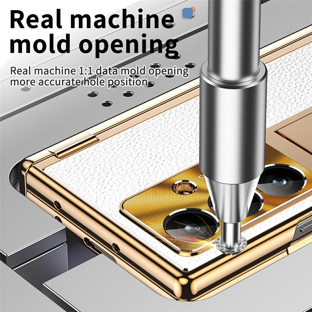 For Samsung Galaxy Z Fold7 5G Case Hinge Protection PU + PC Phone Cover with Tempered Glass Film / Stylus - Gold / Silver