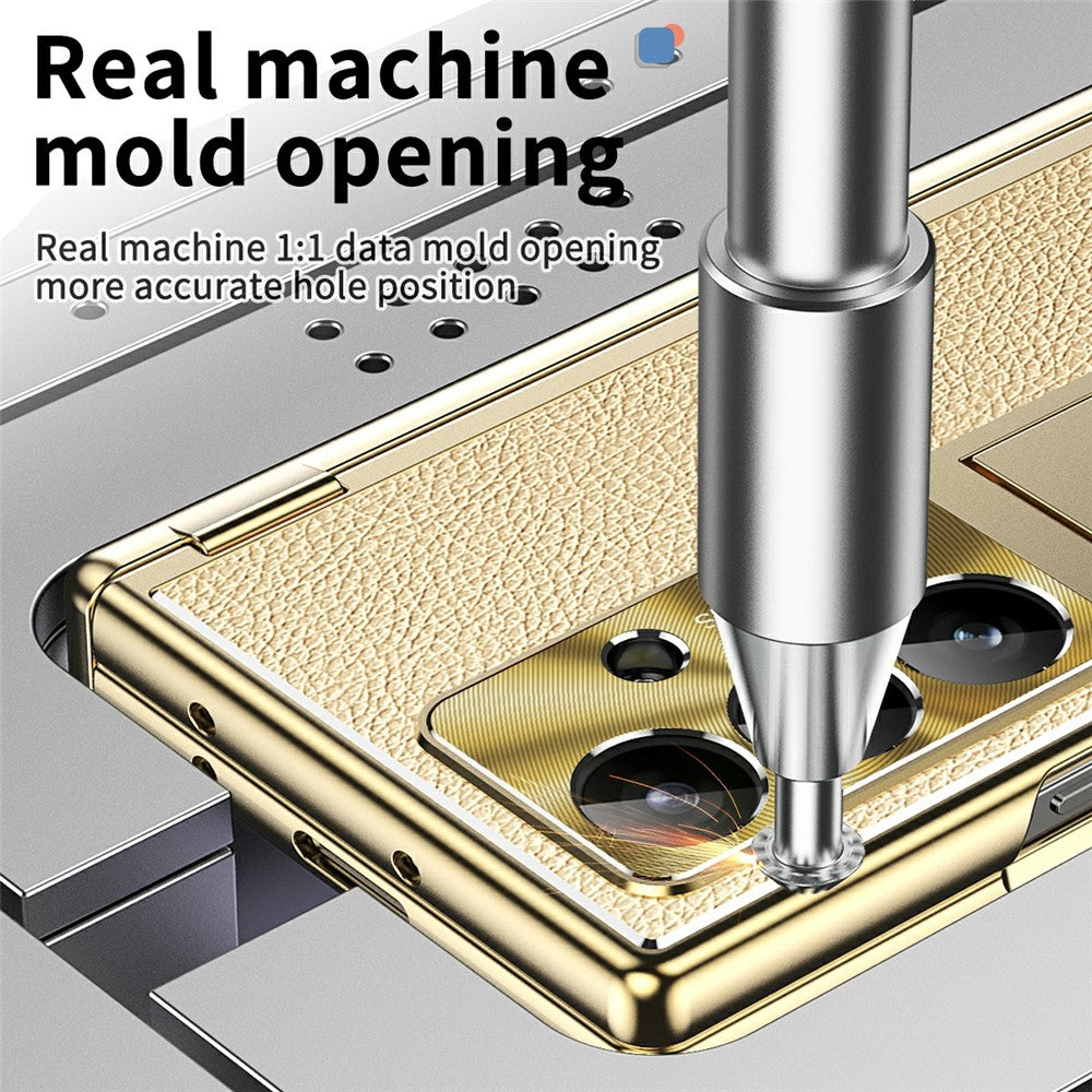For Samsung Galaxy Z Fold7 5G Case Hinge Protection PU + PC Phone Cover with Tempered Glass Film / Stylus - Gold