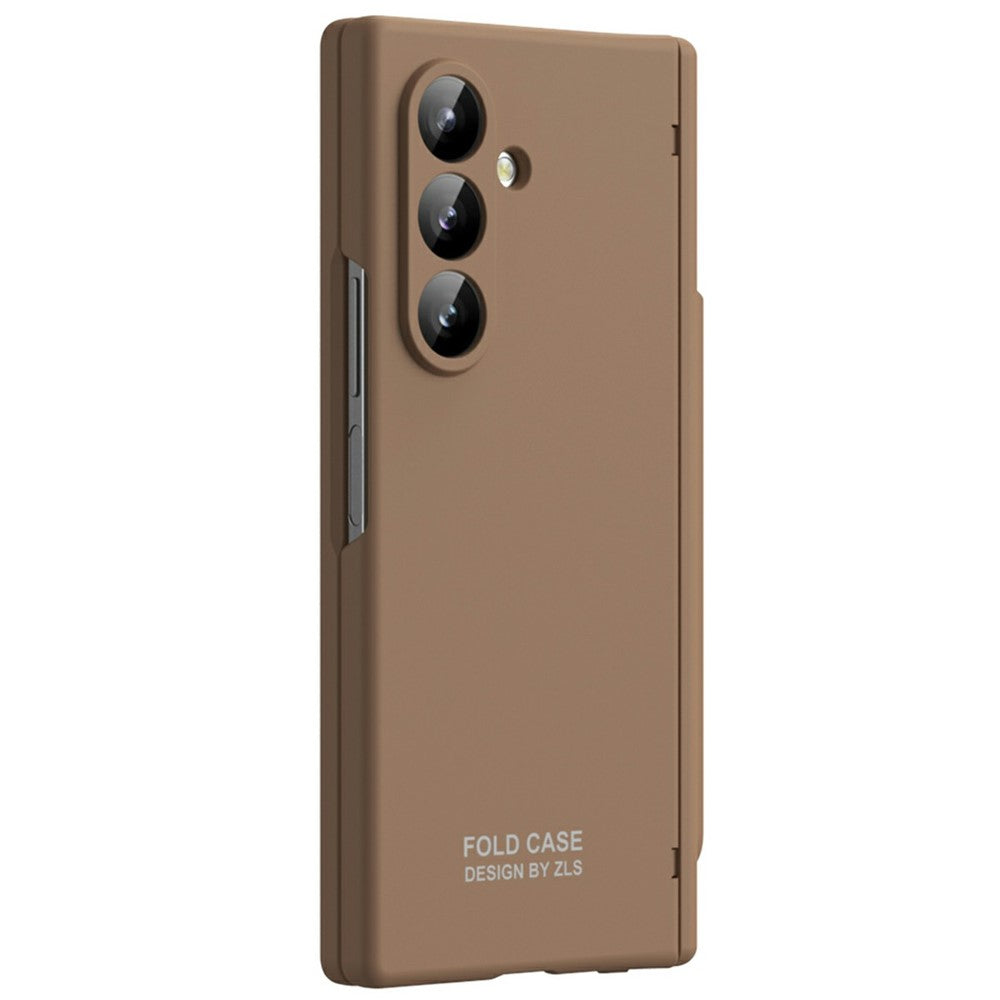 For Samsung Galaxy Z Fold7 5G Case Folding PC Phone Cover with Stylus / Tempered Glass Film - Brown