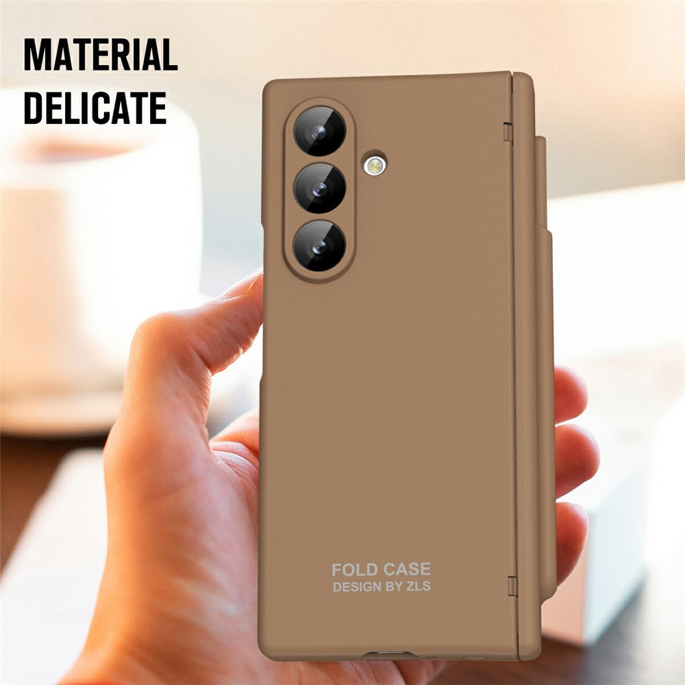 For Samsung Galaxy Z Fold7 5G Case Folding PC Phone Cover with Stylus / Tempered Glass Film - Brown
