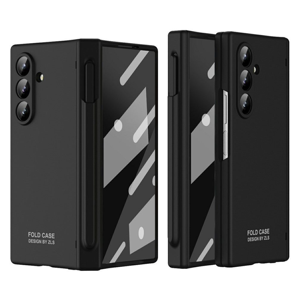 For Samsung Galaxy Z Fold7 5G Case Folding PC Phone Cover with Stylus / Tempered Glass Film - Black