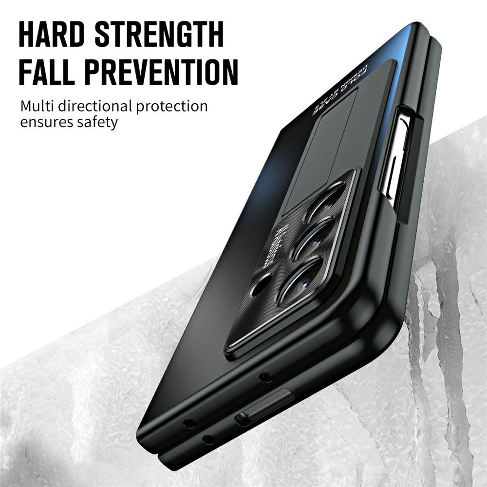 For Samsung Galaxy Z Fold7 5G Case Kickstand Matte PC Phone Cover with Tempered Glass Film - Black