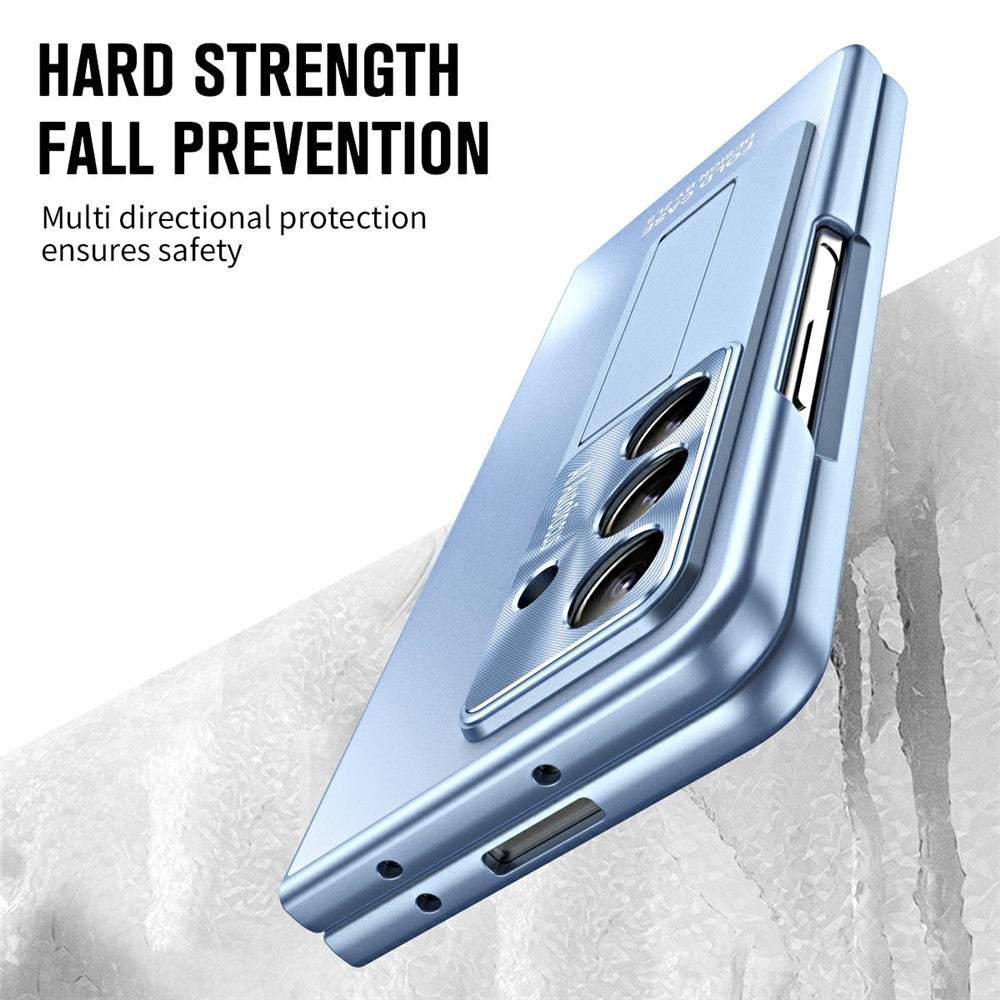 For Samsung Galaxy Z Fold7 5G Case Kickstand Matte PC Phone Cover with Tempered Glass Film - Blue