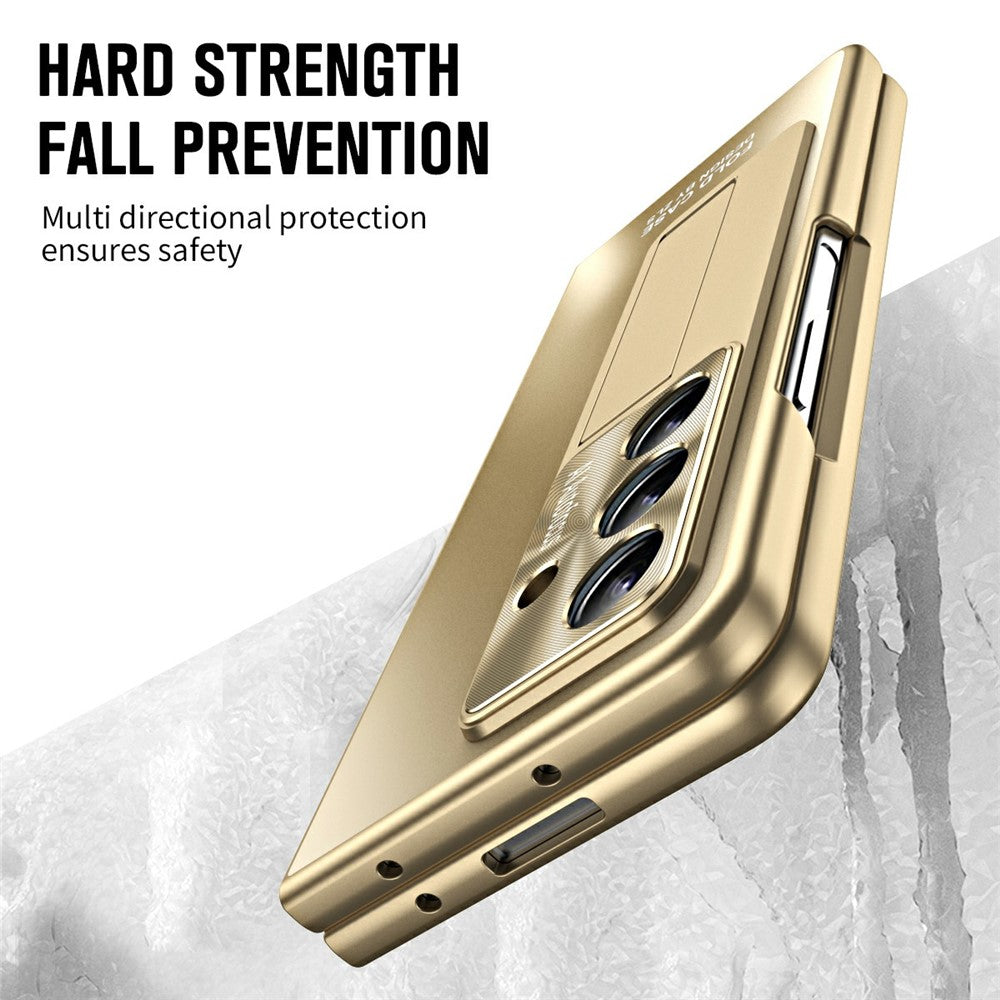 For Samsung Galaxy Z Fold7 5G Case Kickstand Matte PC Phone Cover with Tempered Glass Film - Champagne Gold