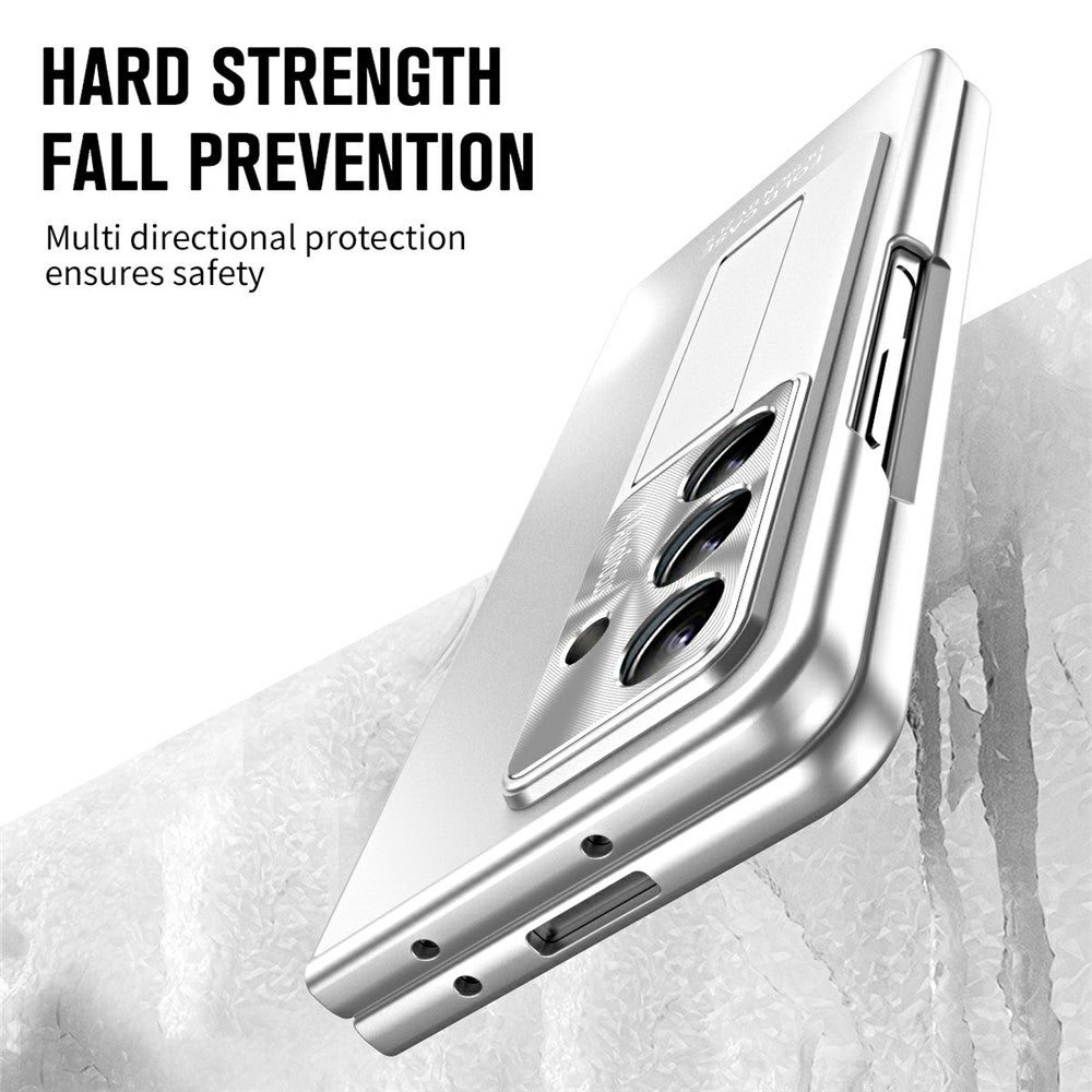 For Samsung Galaxy Z Fold7 5G Case Kickstand Matte PC Phone Cover with Tempered Glass Film - Silver