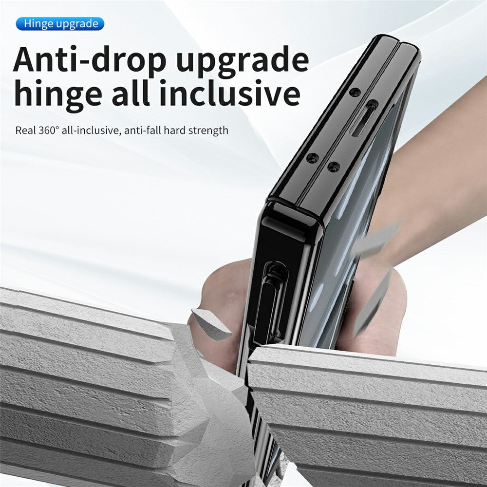 For Samsung Galaxy Z Fold7 5G Case Magnetic Hinge Electroplated PC Phone Cover with Tempered Glass Film / Stylus - Black
