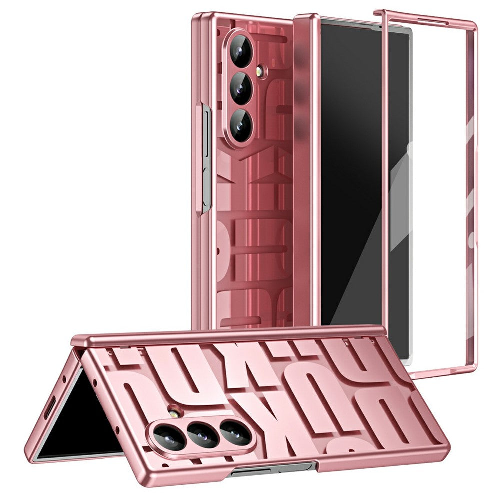 For Samsung Galaxy Z Fold7 5G Case Electroplating PC Phone Cover with Tempered Glass Film - Rose Gold