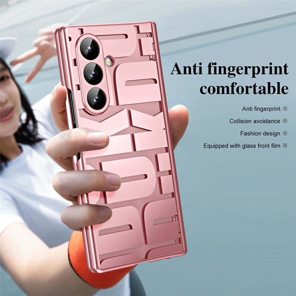 For Samsung Galaxy Z Fold7 5G Case Electroplating PC Phone Cover with Tempered Glass Film - Rose Gold