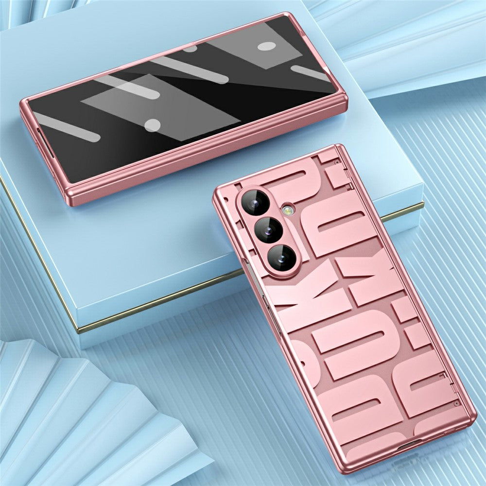For Samsung Galaxy Z Fold7 5G Case Electroplating PC Phone Cover with Tempered Glass Film - Rose Gold