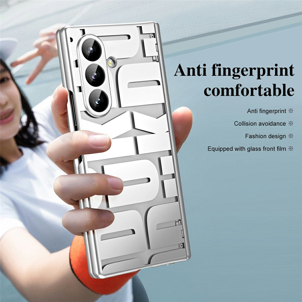 For Samsung Galaxy Z Fold7 5G Case Electroplating PC Phone Cover with Tempered Glass Film - Silver