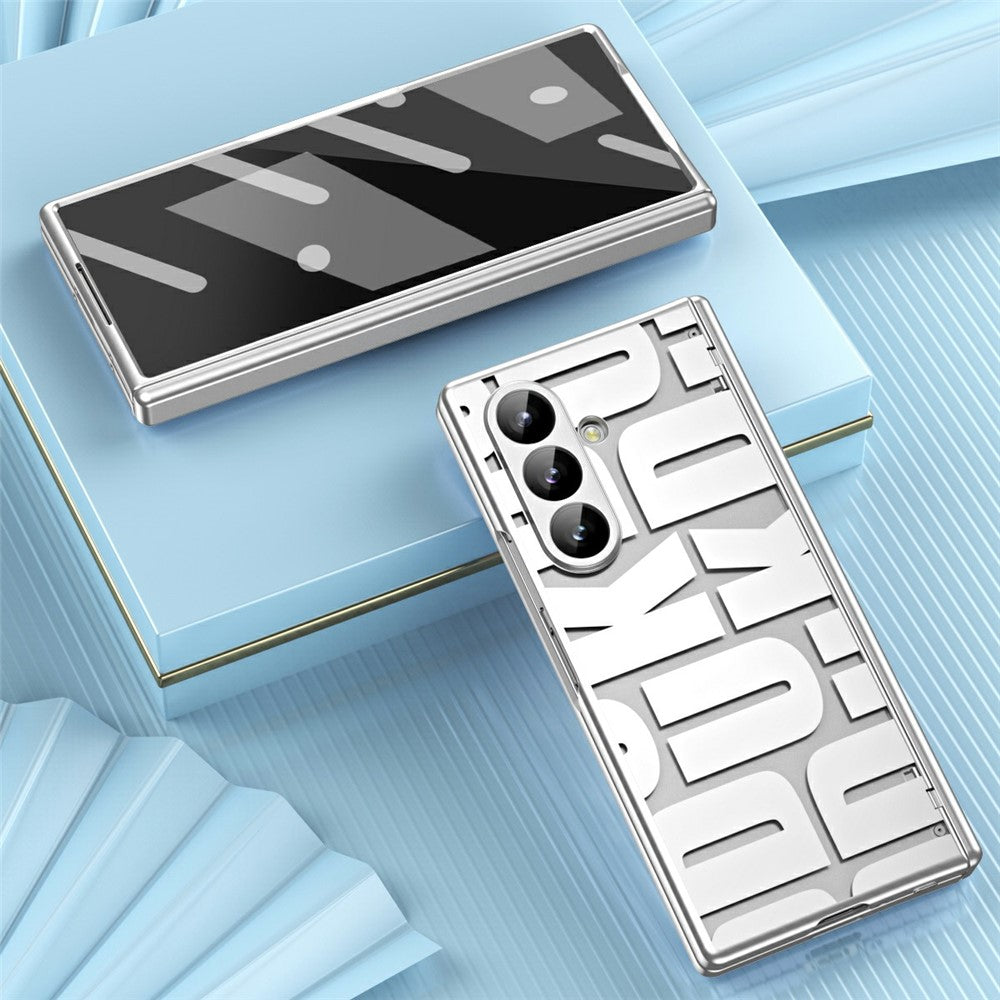 For Samsung Galaxy Z Fold7 5G Case Electroplating PC Phone Cover with Tempered Glass Film - Silver