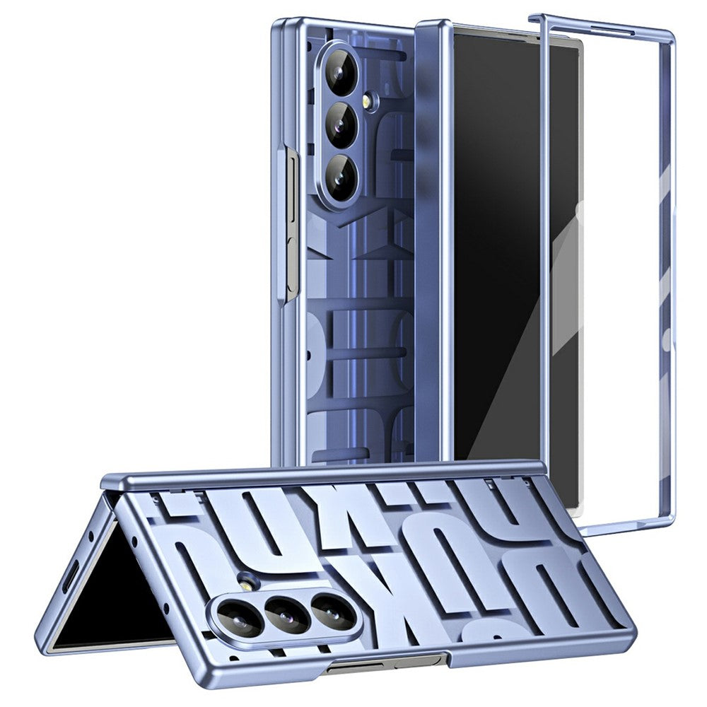 For Samsung Galaxy Z Fold7 5G Case Electroplating PC Phone Cover with Tempered Glass Film - Blue