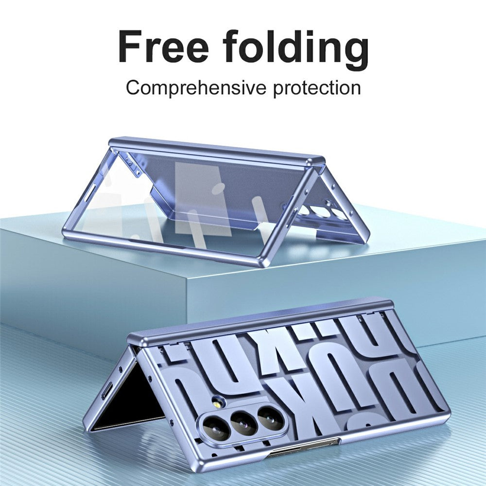 For Samsung Galaxy Z Fold7 5G Case Electroplating PC Phone Cover with Tempered Glass Film - Blue