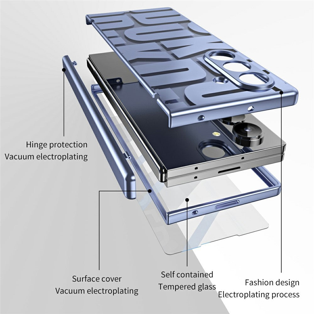 For Samsung Galaxy Z Fold7 5G Case Electroplating PC Phone Cover with Tempered Glass Film - Blue