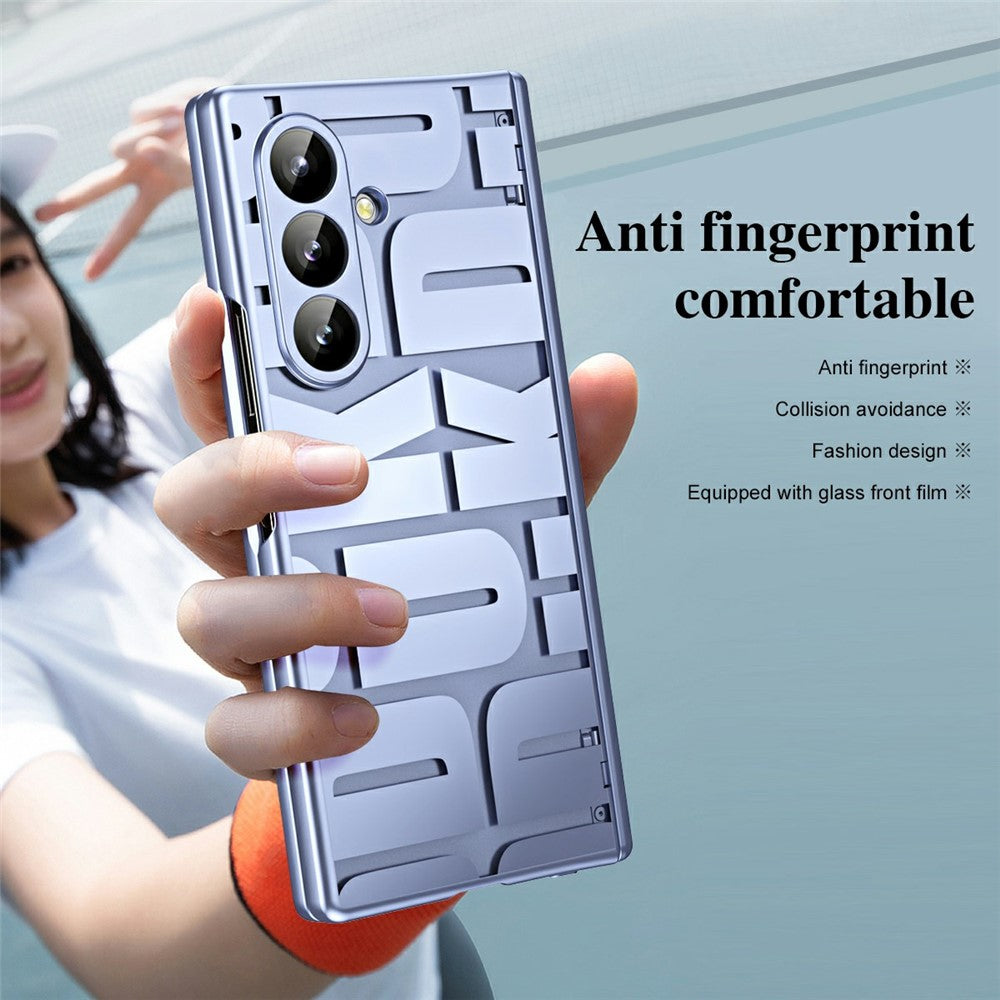 For Samsung Galaxy Z Fold7 5G Case Electroplating PC Phone Cover with Tempered Glass Film - Blue