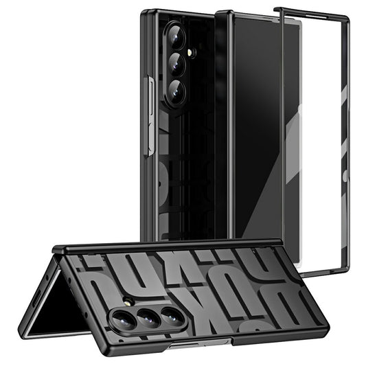For Samsung Galaxy Z Fold7 5G Case Electroplating PC Phone Cover with Tempered Glass Film - Black