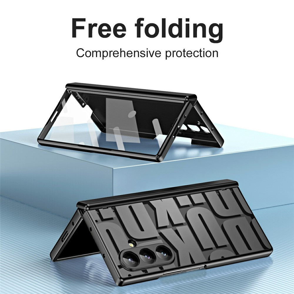 For Samsung Galaxy Z Fold7 5G Case Electroplating PC Phone Cover with Tempered Glass Film - Black