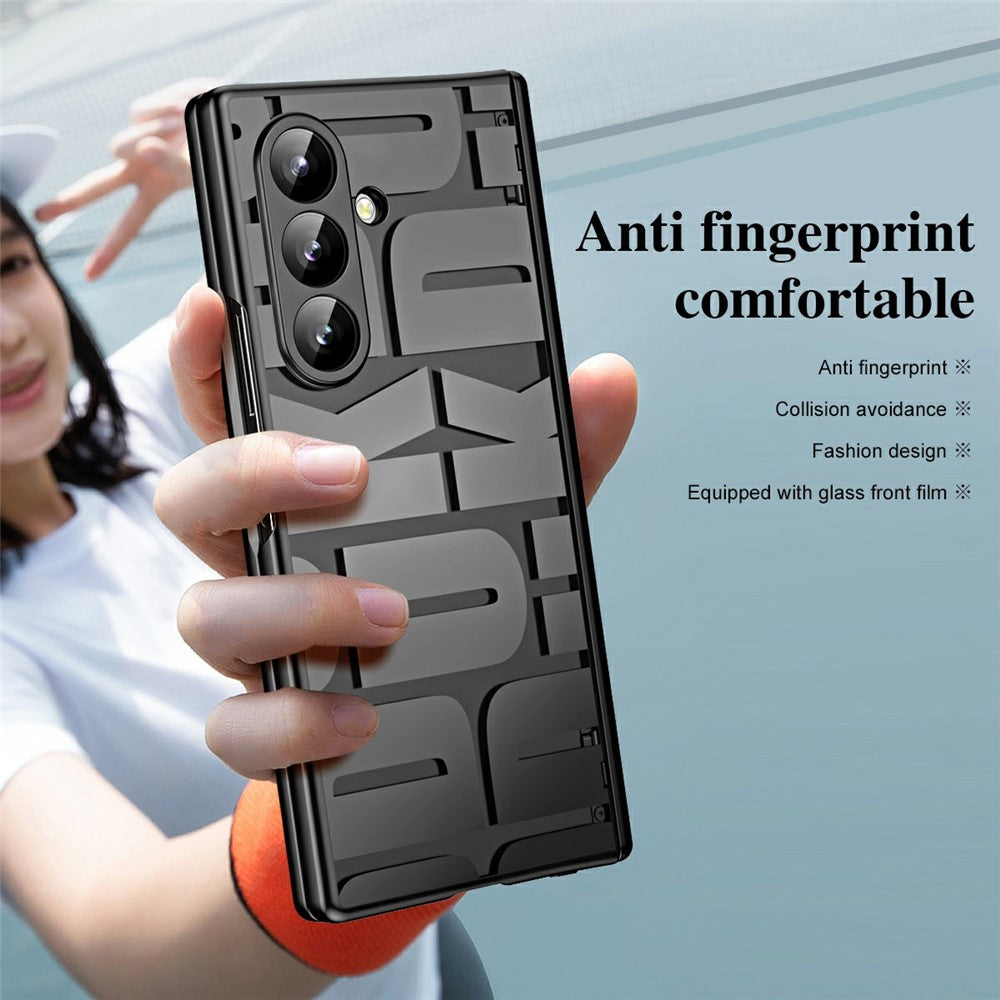 For Samsung Galaxy Z Fold7 5G Case Electroplating PC Phone Cover with Tempered Glass Film - Black