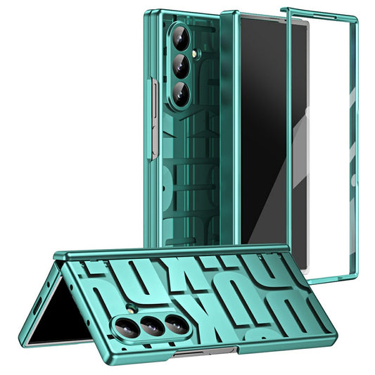 For Samsung Galaxy Z Fold7 5G Case Electroplating PC Phone Cover with Tempered Glass Film - Green