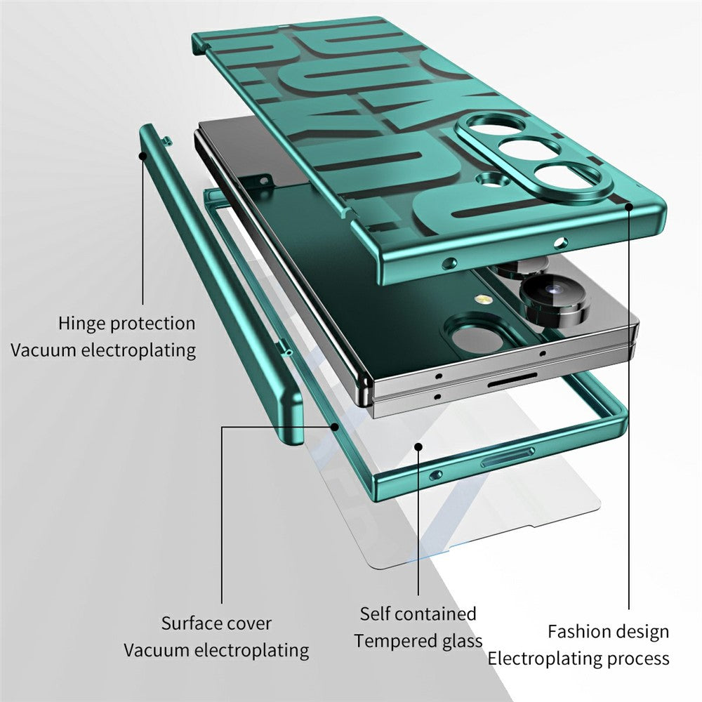 For Samsung Galaxy Z Fold7 5G Case Electroplating PC Phone Cover with Tempered Glass Film - Green
