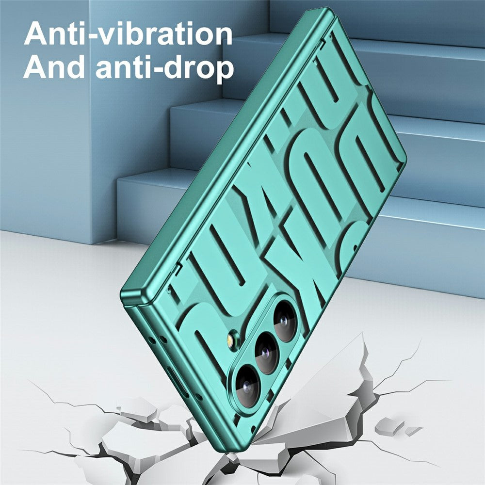 For Samsung Galaxy Z Fold7 5G Case Electroplating PC Phone Cover with Tempered Glass Film - Green