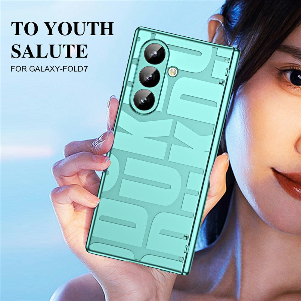 For Samsung Galaxy Z Fold7 5G Case Electroplating PC Phone Cover with Tempered Glass Film - Green